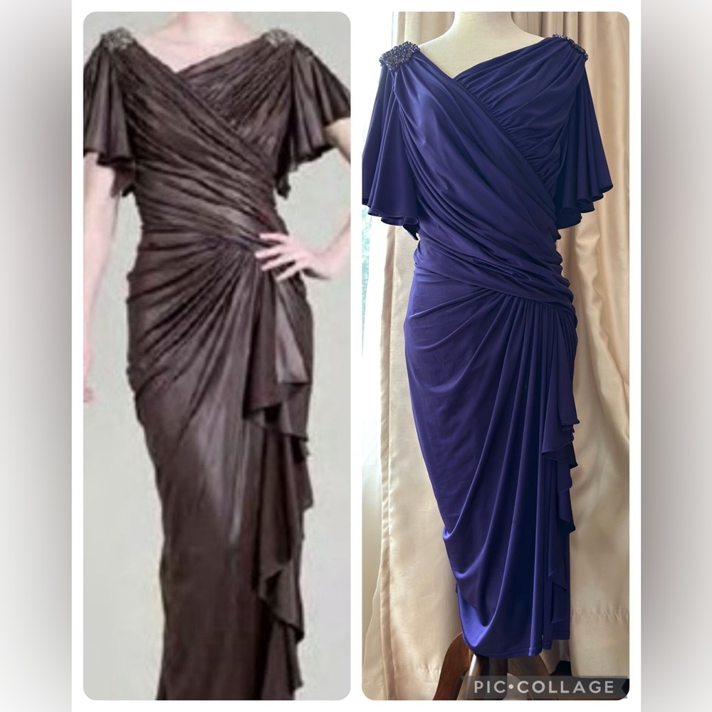 Tadashi Shoji Ruched Draped Beaded Dress XL